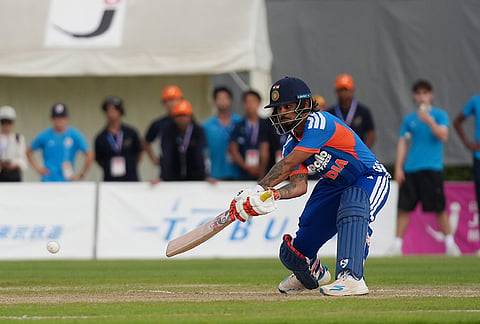 India's Ishan Kishan bats against Japan during the Suzuki Cup T20 cricket match in Sano, Japan, Tuesday, Sept. 22, 2026, marking 75 years of diplomatic relations between the two countries. 