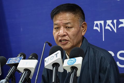 Central Tibetan Administration Sikyong Penpa Tsering addresses a press conference on the observance of Tibetan National Identity Preservation Week, in Dharamshala.