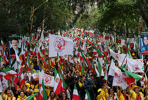 Demonstrators against the Iranian regime protest outside of the United Nations headquarters during the 81st session of the United Nations General Assembly, Tuesday, Sept. 22, 2026, in New York. 