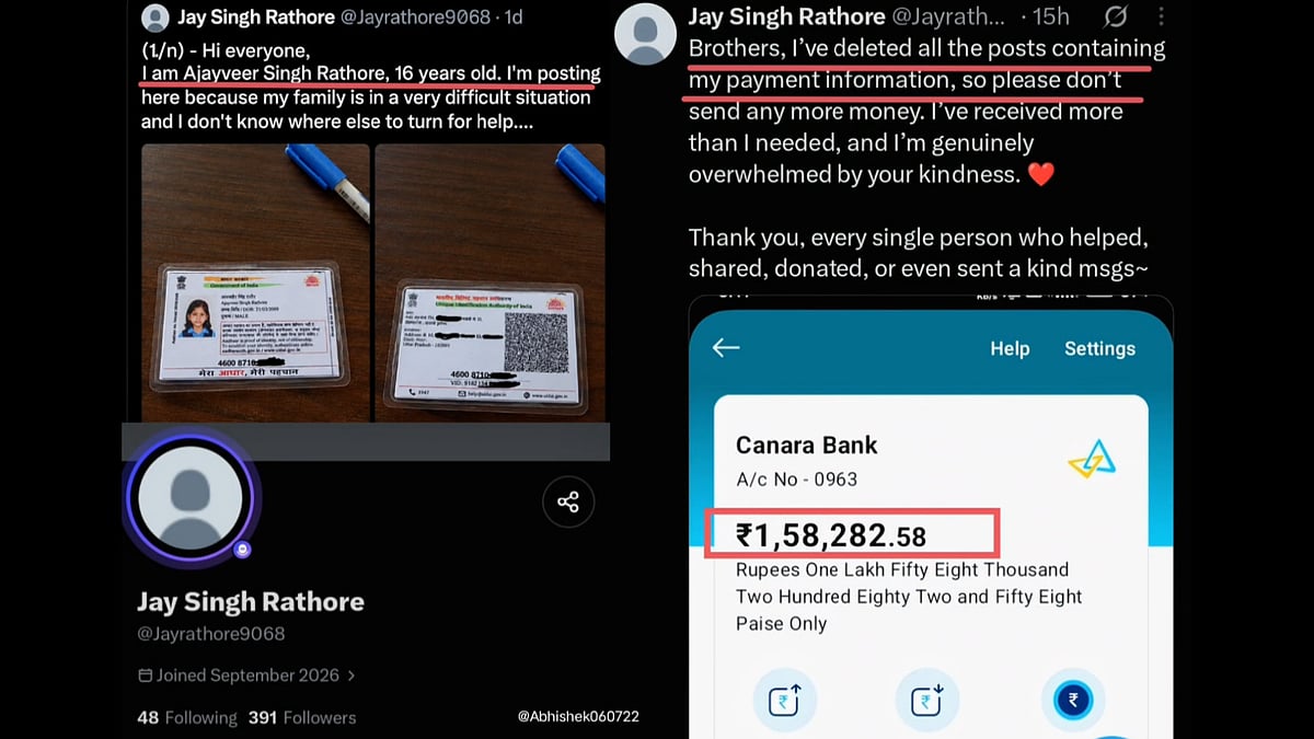 Screenshots related to the alleged X user Jay Singh Rathore - X/@Abhishek060722