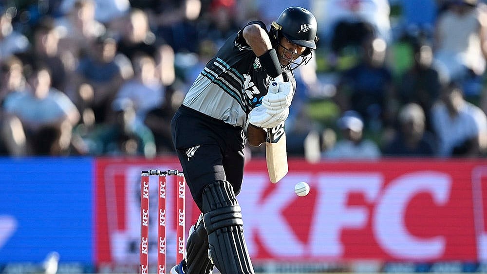 NZ vs SL 2nd T20: New Zealand's Rachin Ravindra bats  - | Photo: Andrew Cornaga/Photosport via AP
