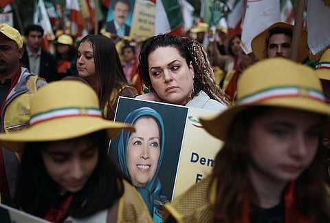 Demonstrators protest against the Iranian government outside United Nations headquarters during the U.N. General Assembly on Tuesday, Sept. 22, 2026, in New York. 
