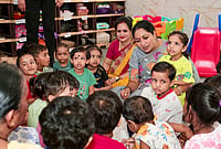 | Photo: @CMODelhi/X via PTI  : Delhi Chief Minister Rekha Gupta interacts with children during a visit to the Anganwadi Centre at MCD Primary Co-Ed School, Sarai Kale Khan. 