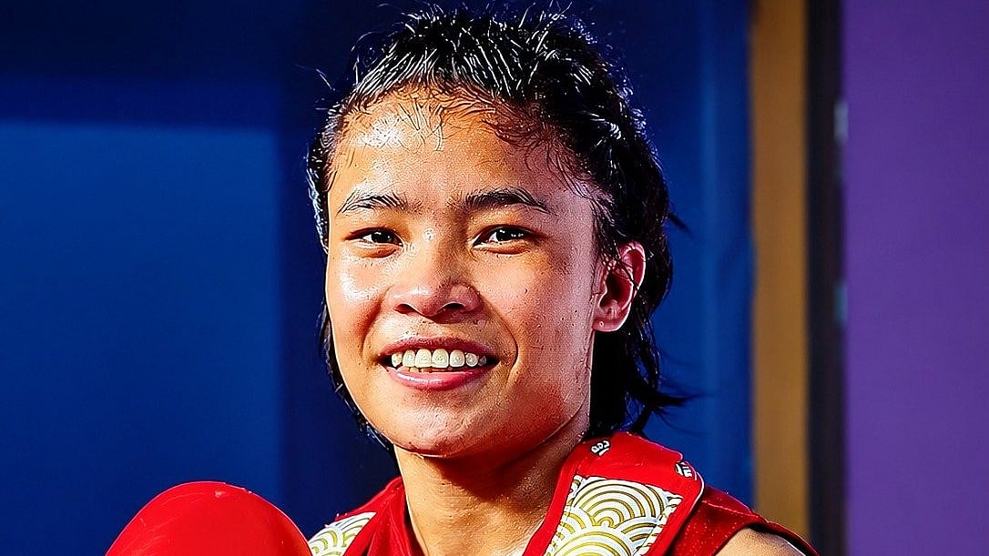 Roshibina Devi defeated Indonesia's Thania Kusumaningtyas 2-0 to reach the women's 60kg wushu final. - manipur_police/X
