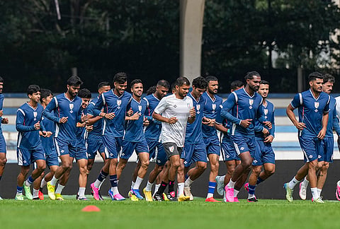 India's football team players during a training session ahead of FIFA international friendly match between India and Panama, in Bengaluru, Karnataka, Thursday, Sept. 24, 2026. 