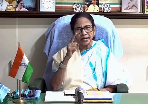 TMC supremo Mamata Banerjee addresses virtually on the Election Commission issue, in Kalighat, Kolkata, West Bengal. 
