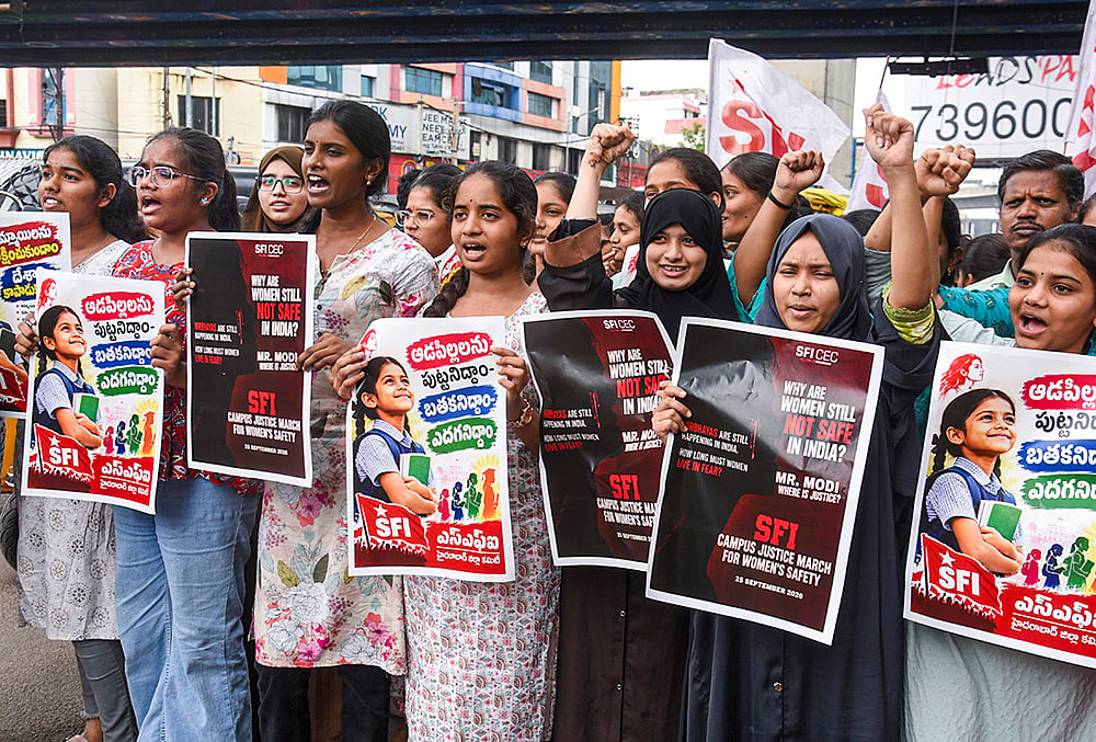 Protest against atrocities on women in Hyderabad