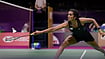 Photo: PTI/Karma Bhutia : India’s PV Sindhu competes against China’s Wang Zhiyi, unseen, in the women’s singles badminton match during the BWF World Championships, at IGI Stadium in New Delhi.