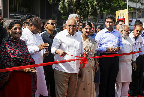 Gujarat Chief Minister Bhupendra Patel inaugurates Vadaj Junction flyover bridge, in Ahmedabad.