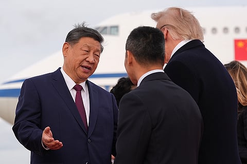 China's President Xi Jinping talks with President Donald Trump at Joint Base Andrews, Md., Wednesday, Sept. 23, 2026.