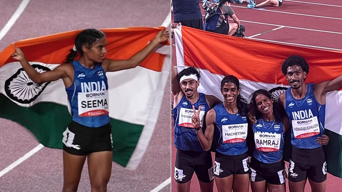 Seema Kumari (Left) and Machettira Poovamma, Vishal Thennarasu, Ramraj Vithya and Thekkinalil Manu - | Photo: X/AFIIndia