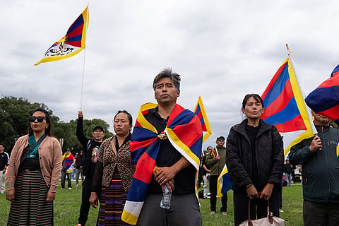 Pro-Tibet independence protestors demonstrate near the U.S. Capitol while China's President Xi Jinping visits the White House, Thursday, Sept. 24, 2026, in Washington.