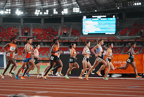 Athletes compete in the women's 10,000m final at the Asian Games in Nagoya, Japan, Thursday, Sept. 24, 2026. 