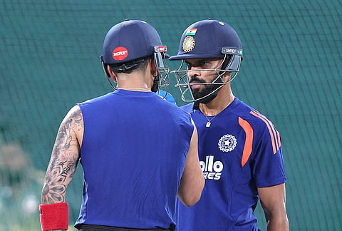 Virat Kohli in conversation with Ruturaj Gaikwad during the net session ahead of the West Indies ODI series.