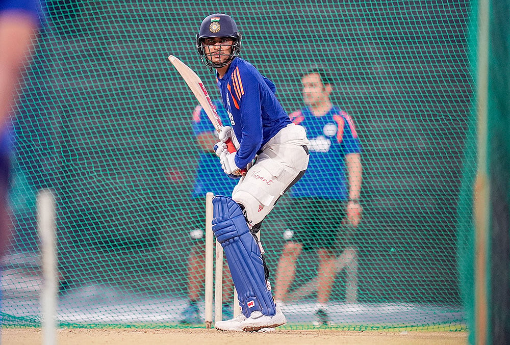 The India ODI captain Shubman Gill prepares in the nets ahead of the West Indies series. - | Photo: X/@BCCI