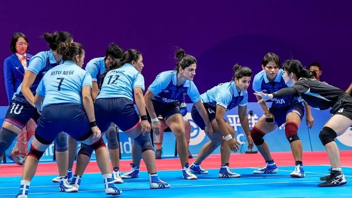 Indian Women's kabaddi team in action. - Screengrab