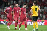 Portugal Vs Wales, UEFA Nations League 2026-27: Joao Felix's Strike Seals Hard-Fought 1-0 Win For Selecao | Photo: AP/Armando Franca : Wales' Ben Davies, right goes to shake hands with Portugal's Pedro Neto after the end of the Nations League soccer match between Portugal and Wales in Lisbon.
