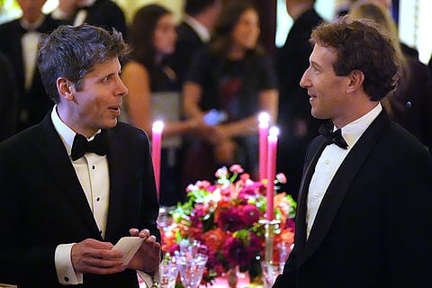 OpenAI CEO Sam Altman talks with Meta CEO Mark Zuckerberg as President Donald Trump hosts a State Dinner for China's President Xi Jinping in the East Room of the White House, Thursday, Sept. 24, 2026, in Washington.