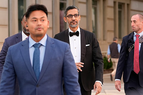 Google CEO Sundar Pichai walks to the White House to attend a state dinner hosted for China's President Xi Jinping, Thursday, Sept. 24, 2026, in Washington.