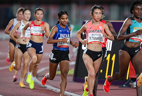 India's Seema and others run in the women's 10,000m final during the Asian Games 2026, in Nagoya, Japan, Thursday, Sept. 24, 2026. 