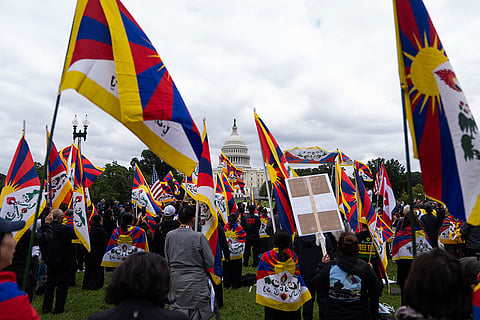 Pro-Tibet independence protestors demonstrate near the U.S. Capitol while China's President Xi Jinping visits the White House, Thursday, Sept. 24, 2026, in Washington.