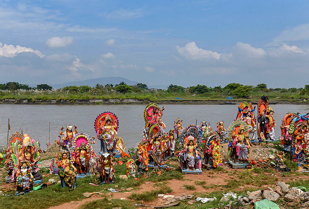 Lord Vishwakarma idols on Brahmaputra banks in Guwahati