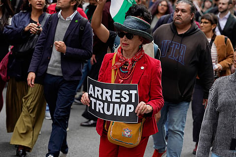 Demonstrators gather to protest following Israeli Prime Minister Benjamin Netanyahu's address at the 81st session of the United Nations General Assembly, Thursday, Sept. 24, 2026, in New York.