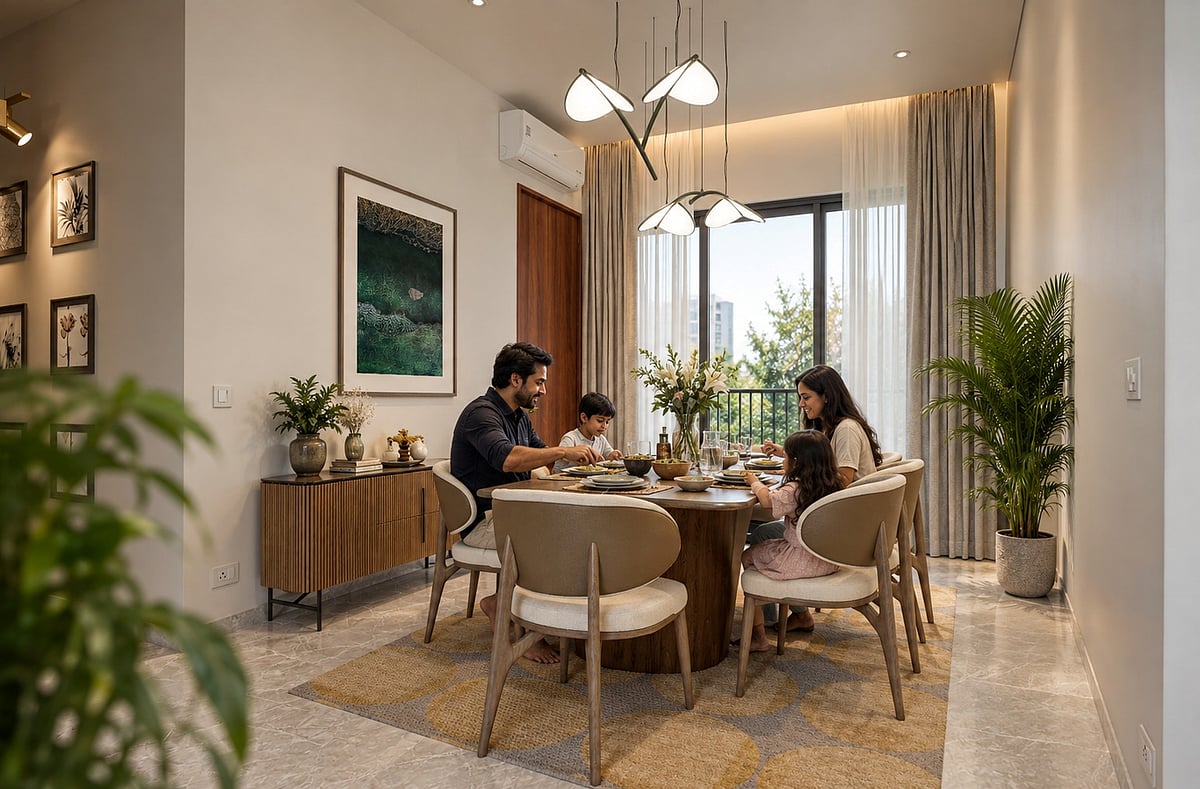 Family in a naturally cross-ventilated, clean-air home at Keystone Seasons Sector 77 Gurgaon