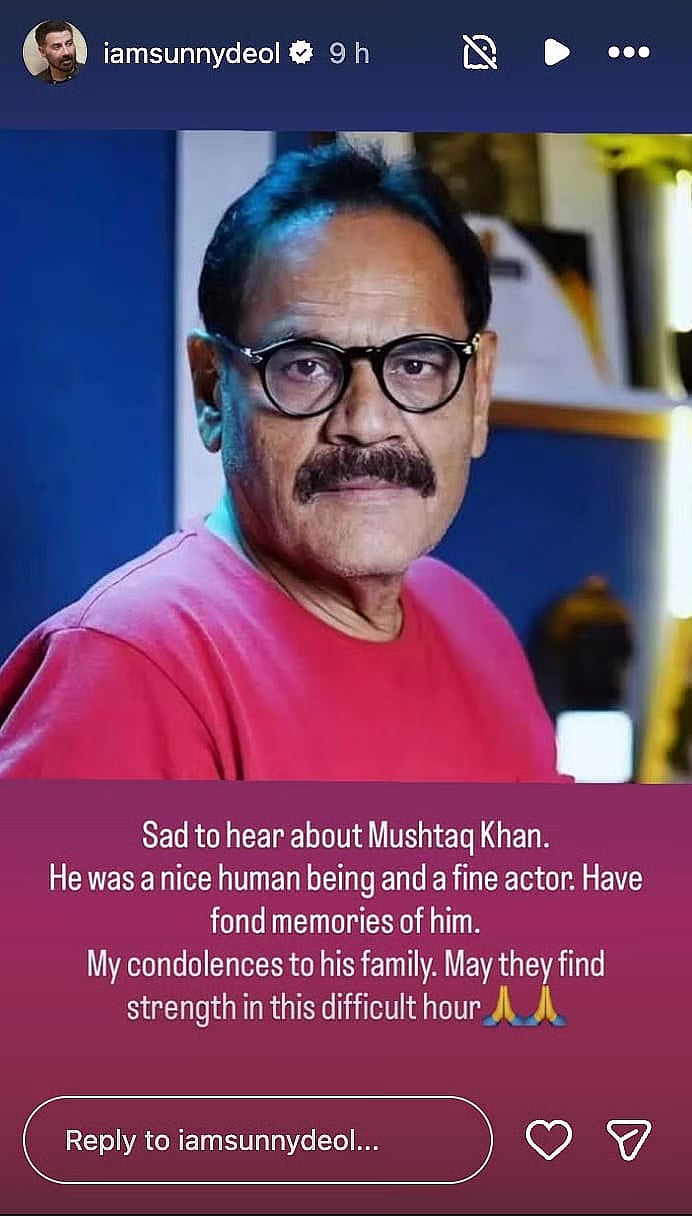 Sunny Deols post on Mushtaq Khans death