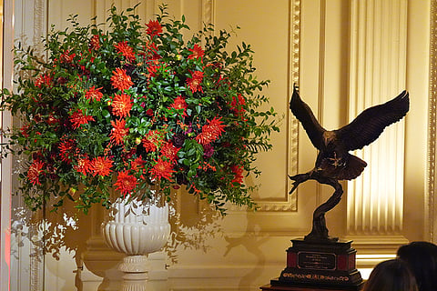 A gift presented to President Donald Trump by China's President Xi Jinping is seen in the East Room during a State Dinner at the White House, Thursday, Sept. 24, 2026, in Washington.