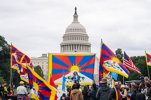 Rep. Nancy Pelosi, D-Calif., speaks at a pro-Tibet independence demonstration near the U.S. Capitol while China's President Xi Jinping visits the White House, Thursday, Sept. 24, 2026, in Washington.