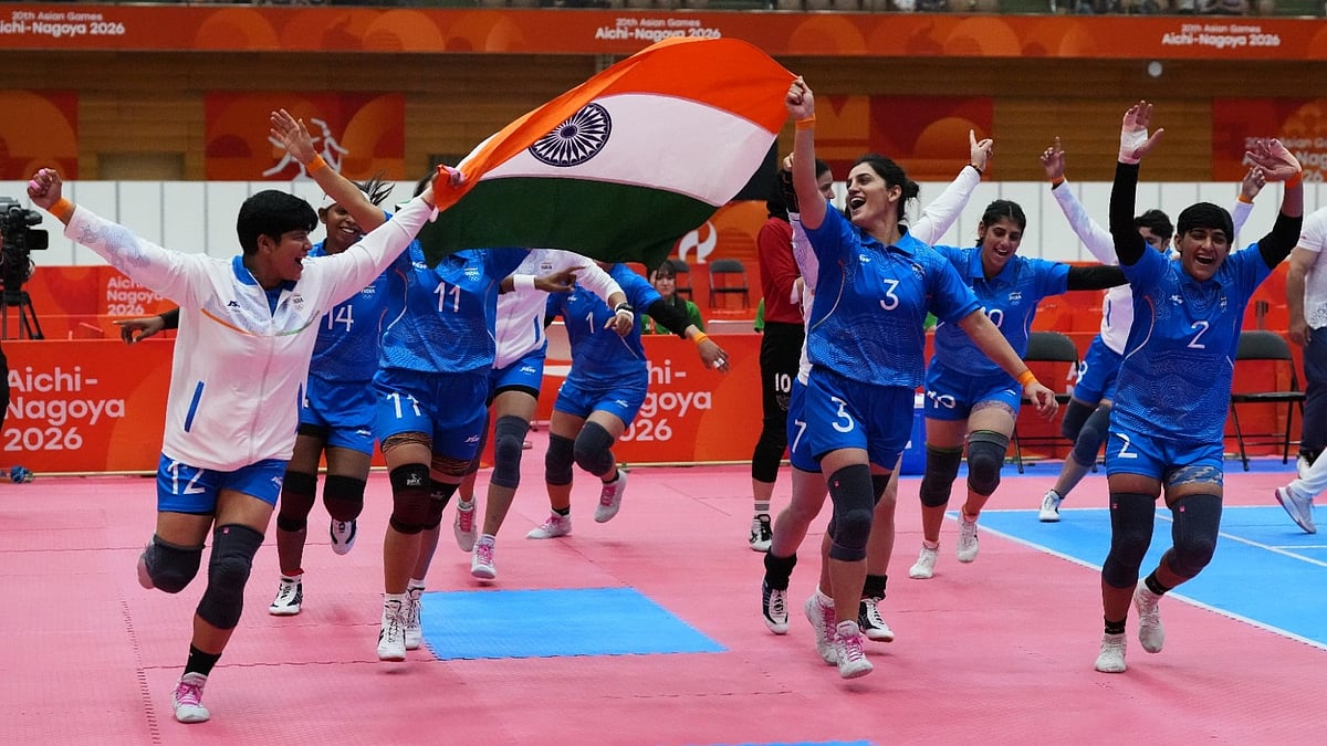 Indian players react after winning the women's kabaddi final at the Asian Games in Tokai City, Japan, Saturday, Sept. 26, 2026.  - | Photo: AP Photo/Mark Baker