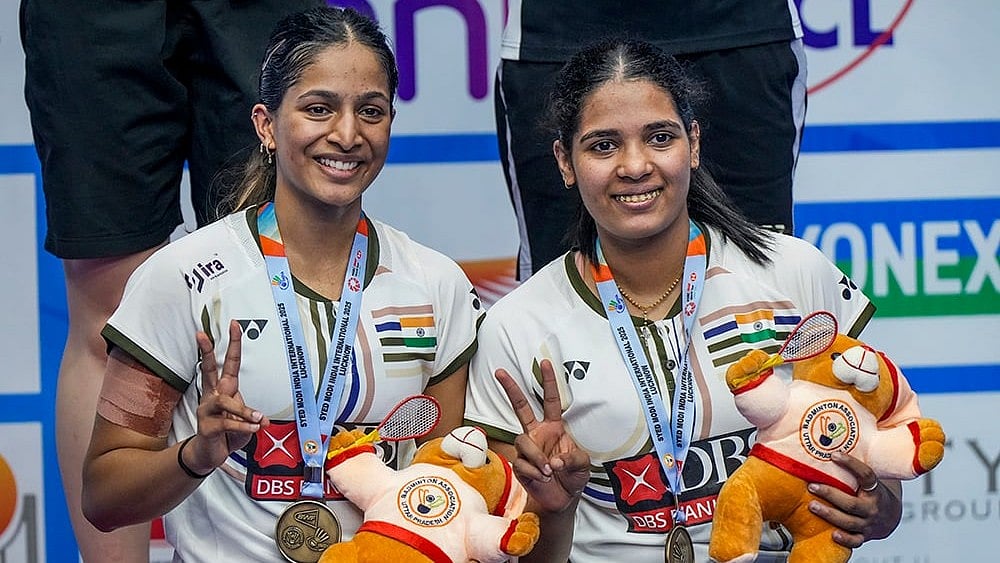 India’s Treesa Jolly, right, and Gayatri Gopichand Pullela pose with the medals after winning the women’s doubles final match at the Syed Modi International Super 300 badminton tournament, at Babu Banarasi Das Badminton Stadium, in Lucknow, Uttar Pradesh. - | Photo: PTI/Nand Kumar
