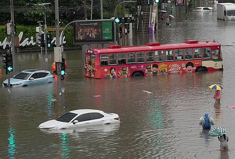 The streets are flooded after heavy rain in Bangkok, Thailand, Saturday, Sept. 26, 2026. 
