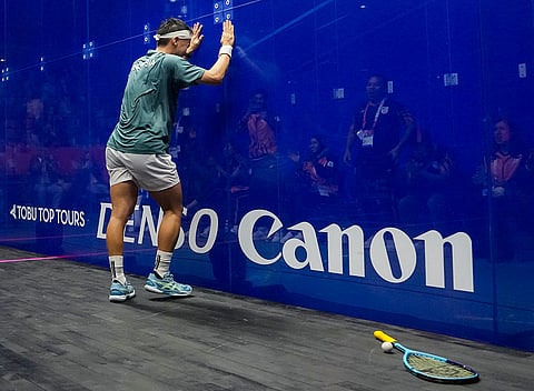Malaysia’s Eain Yow Ng reacts after winning the men's singles final Squash match against India’s Abhay Singh in the ongoing 20th Asian Games, in Nagoya, Japan, Sunday, Sept. 27, 2026. Singh settled for an Asian Games Silver medal.