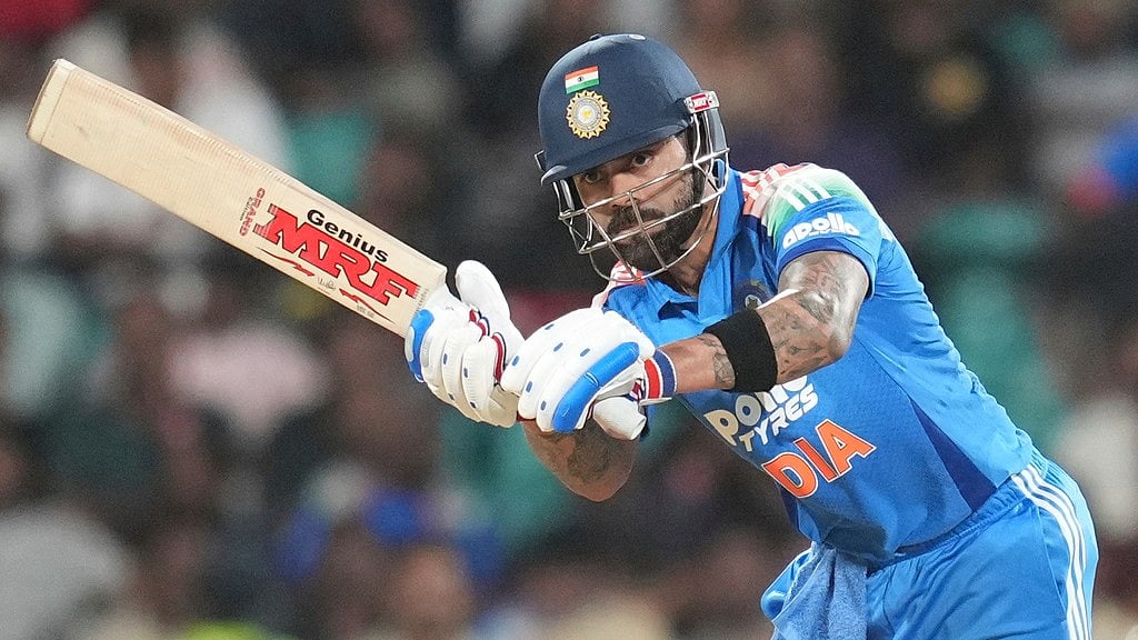 India's Virat Kohli plays a shot during the first one day international cricket match between India and West Indies in Thiruvananthapuram, India - Rafiq Maqbool/AP Photo