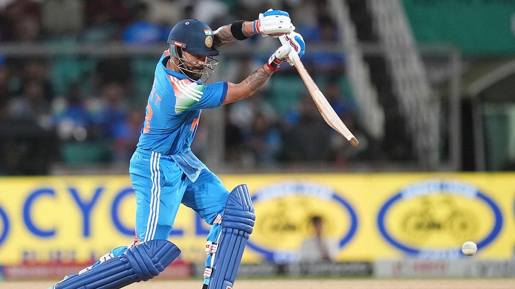 India's Virat Kohli plays a shot during the first one day international cricket match between India and West Indies in Thiruvananthapuram. - Rafiq Maqbool/AP Photo