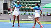 | Photo: DLTA : India's Rutuja Bhosale (left) and Ankita Raina (right) during their Billie Jean King Cup Asia/Oceania group match against New Zealand's Monique Barry and Erin Routliffe on April 8, 2026.