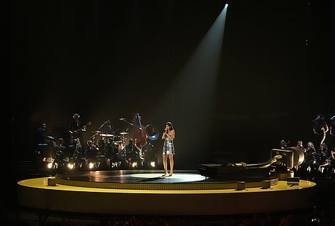 Sienna Spiro performs "Great Expectation" during the MTV Video Music Awards on Sunday, Sept. 27, 2026, at the Peacock Theater in Los Angeles. 
