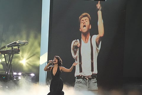 Raye performs a tribute to George Michael during the MTV Video Music Awards on Sunday, Sept. 27, 2026, at the Peacock Theater in Los Angeles. 