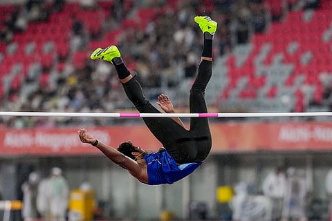India's Tejaswin Shankar competes in the men's decathlon high jump event during the 20th Asian Games, in Nagoya, Japan, Saturday, Sept. 26, 2026.