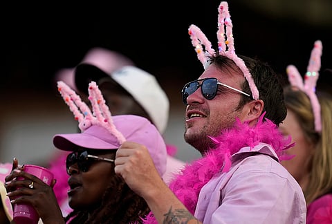 Fans watch the second one day international cricket match between South Africa and Australia, in Johannesburg, South Africa, Sunday, Sept. 27, 2026. 
