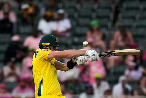 Australia's batsman Jack Edwards plays a high ball during the second one day international cricket match between South Africa and Australia, in Johannesburg, South Africa, Sunday, Sept. 27, 2026. 