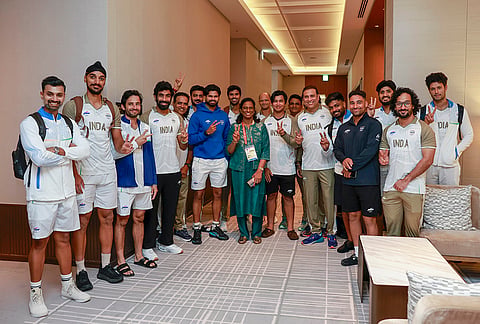 Indian Olympic Association (IOA) President PT Usha during a meeting with the Indian Men's Cricket Team before the Asian Games. 