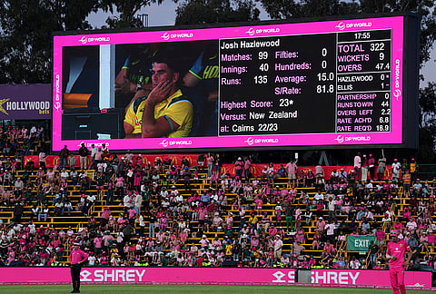 Fans watch the second one day international cricket match between South Africa and Australia, in Johannesburg, South Africa, Sunday, Sept. 27, 2026. 

