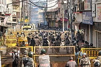 | Photo: PTI : Security personnel keep vigil following stone-pelting incidents during protests against the proposed removal of a portion of the 'Shahi Masjid' for road widening, in Ujjain, Madhya Pradesh, Monday, Sept. 28, 2026.