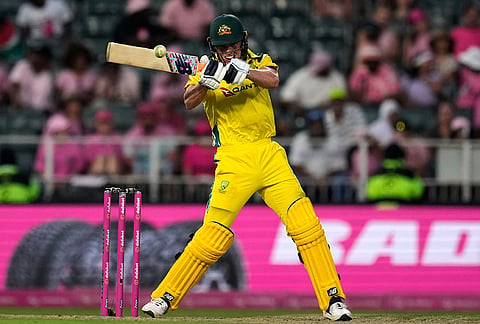 Australia's batsman Josh Hazlewood plays a high ball during the second one day international cricket match between South Africa and Australia, in Johannesburg, South Africa, Sunday, Sept. 27, 2026. 
