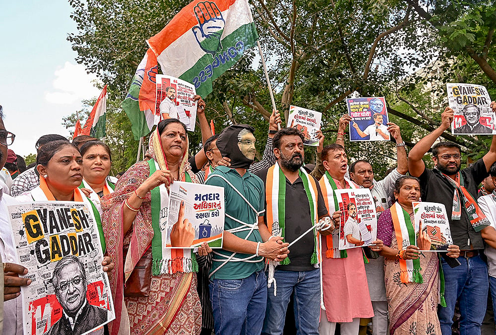 Congress protest against Gyanesh Kumar Rajkot