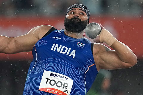India's Tajinderpal Singh Toor competes in the men's shot put final at the Asian Games in Nagoya, Japan, Saturday, Sept. 26, 2026.