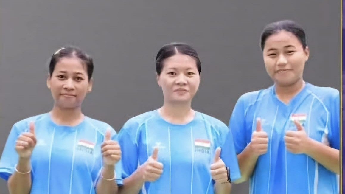 The Indian Women's Sepaktakraw Team of Elangbam Lierentonbi Devi, Menenu Tsukru, and Langoljam Prity - Sports Authority of India